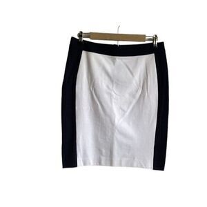 Banana Republic Size 6 White Navy Panel Knee Length Pencil Skirt Back Zip Career